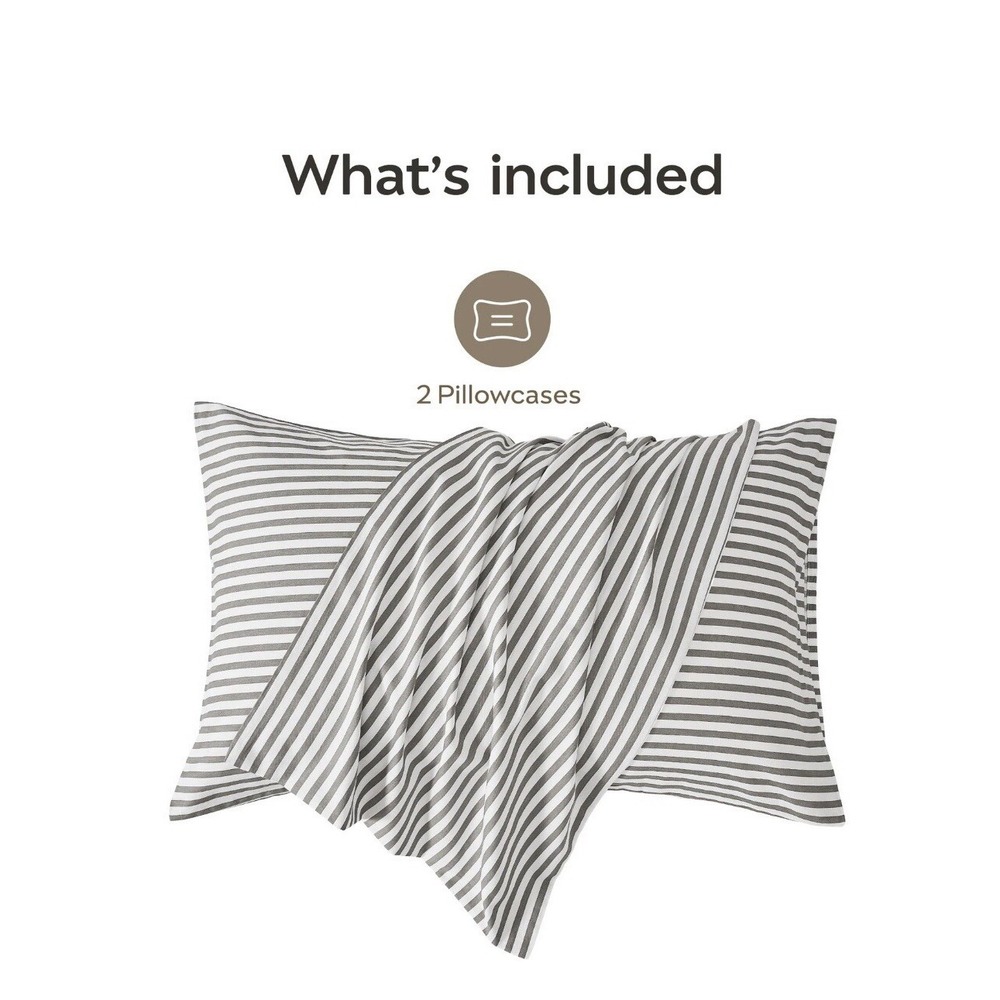 100% Natural Cotton Striped Standard Pillowcases Set 2 Pack White Khaki Jellymon